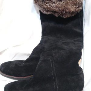 Over-the-knee-hi Black Suede & Faux Fur Trim sx 9